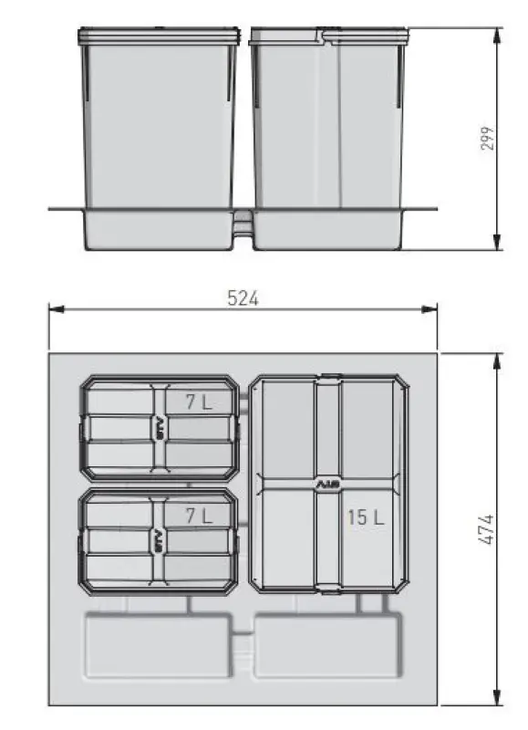 Garbi Basket B-60-3 Система за отпадъци за чекмедже 60см вкл. държач и 3 кофи за боклук 1208957473
