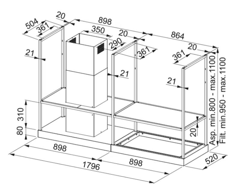 Franke Mythos T-Shelf островен абсорбатор матово черен 180см с рафтове 3250678073