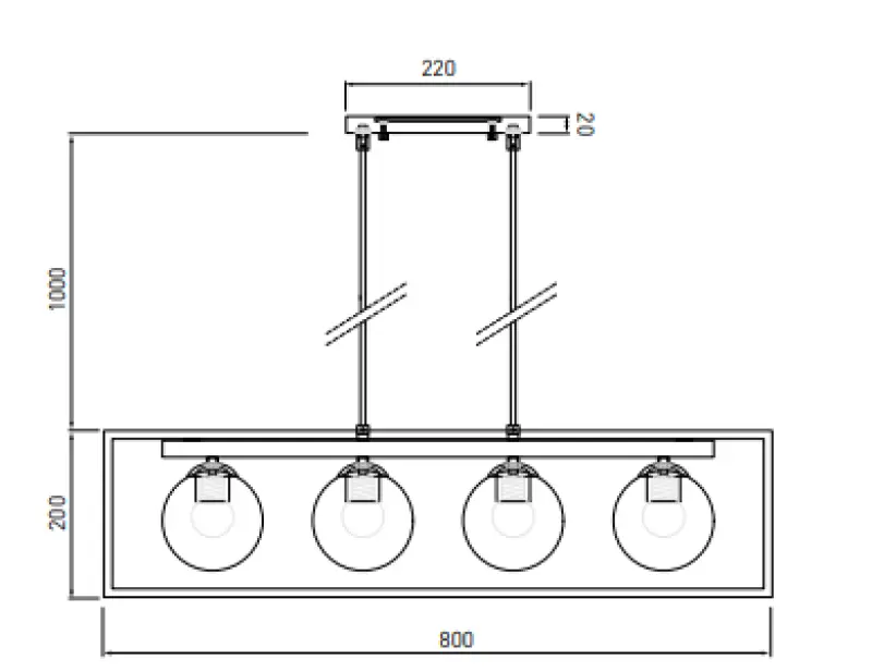 Декоративна висяща лампа Avelin със златна правоъгълна рамка ширина 80 см 2287