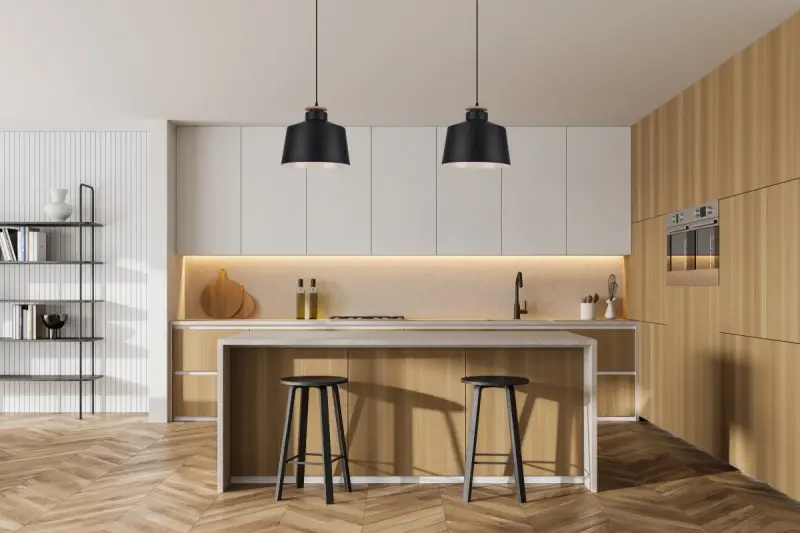 Декор Маргус матова черна метална висяща лампа с дървена добавка 2911