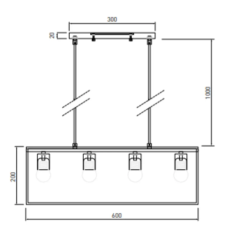 Декор Diu черен геометричен висящ лампион с 4 светлинни източника ширина 60 см 3635