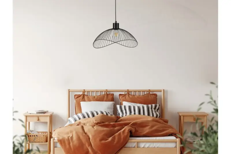 Декор Ретро винтидж черна лампа за окачване с въже 50 см диаметър 4151