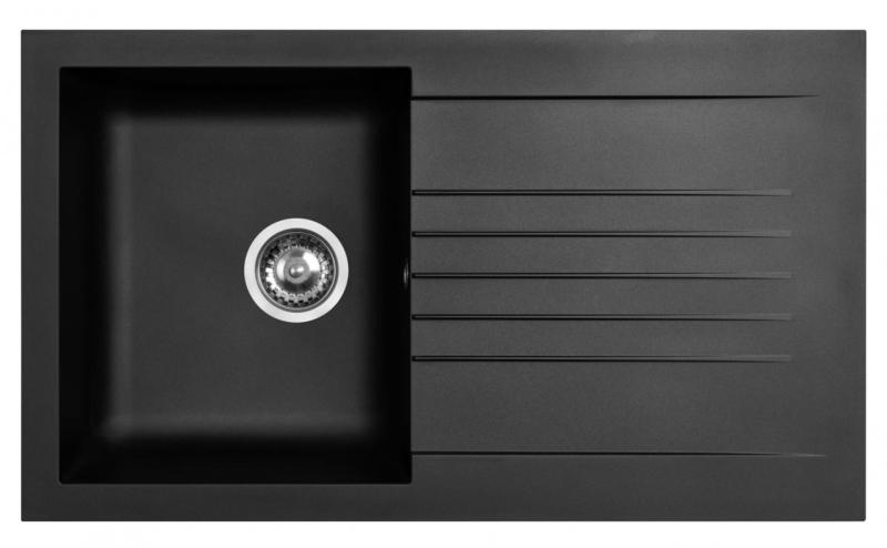 Ausmann Fibre Черна мивка 86x50 cm с отцедник, монтаж отгоре, обратима 1208957665