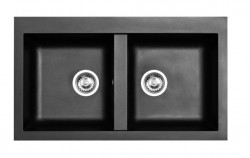 Ausmann Fibre Черна синтетична двойна мивка 86x50cm, монтаж над плота 1208957669