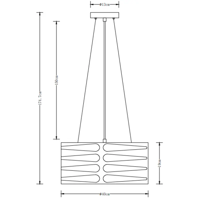 Декор Marisa черен висящ лампион със заострени хоризонтални междинни пространства макс. 3 светлинни източника диаметър 40 см 2584