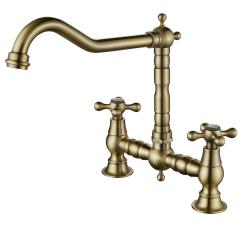 AquaTrimo Windsor Класически кухненски смесител с 2 отвора и винтидж чучур, бронзов 21WS7653BN
