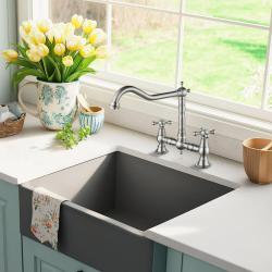 AquaTrimo Windsor Класически кухненски смесител с 2 отвора, носталгичен дизайн и винтидж чучур, неръждаема стомана 21WS7653NM