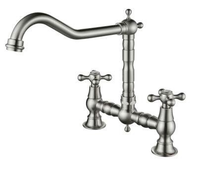 AquaTrimo Windsor Класически кухненски смесител с 2 отвора, носталгичен дизайн и винтидж чучур, неръждаема стомана 21WS7653NM