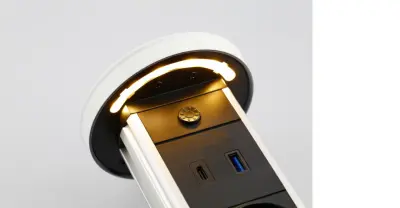 Indux Lift Потъващ бял контакт за кухня за работен плот, с осветление, 2 x USB и безжично зареждане 1208957838