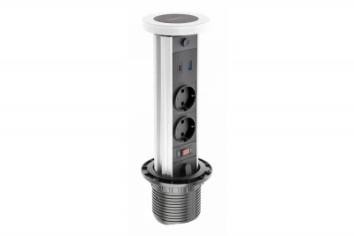Indux Lift Потъващ бял контакт за кухня за работен плот, с осветление, 2 x USB и безжично зареждане 1208957838