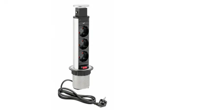 Indux Up & Down Малък потъващ сребрист кухненски контакт за работния плот с 3 кгнезда 1208957839