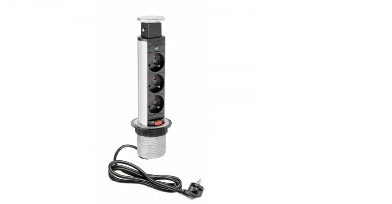 Indux Up & Down малък потопяем заземителен пин сребрист кухненски контакт в работния плот с 3 контакта 1208957841