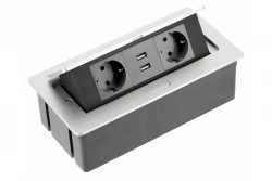Indux Flip Medium Кухненско контакт за плот или горен шкаф,  цвят алуминий, с 2 гнезда и 2 USB зарядни 1208957848