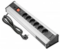 Indux Corner Ъглов и самостоятелен разклонител в цвят алуминий с 6 контакта и 6 USB 1208957851