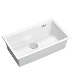 Quadri Newport II Голяма дълбока бяла гранитна мивка 76x45cm, монтаж отгоре и отдолу 1208957854