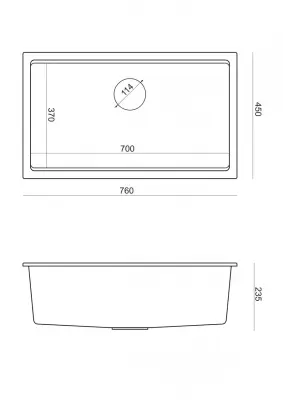 Quadri Newport II Голяма дълбока бяла гранитна мивка 76x45cm, монтаж отгоре и отдолу 1208957854