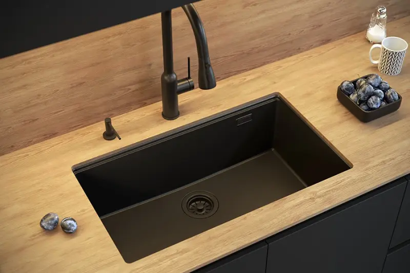 Quadri Newport II Голяма дълбока черна гранитна мивка 76x45 , монтаж отгоре и отдолу 1208957855