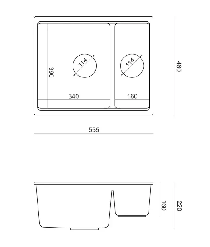 Quadri Newport II бяла 1,5 мивка от гранит за монтаж отгоре и отдолу 555x460 1208957860