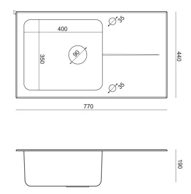 Quadri Glazz Иноксова мивка 77x44 с черен стъклен отцедник, монтаж отгоре, обратима 77x44 1208957862