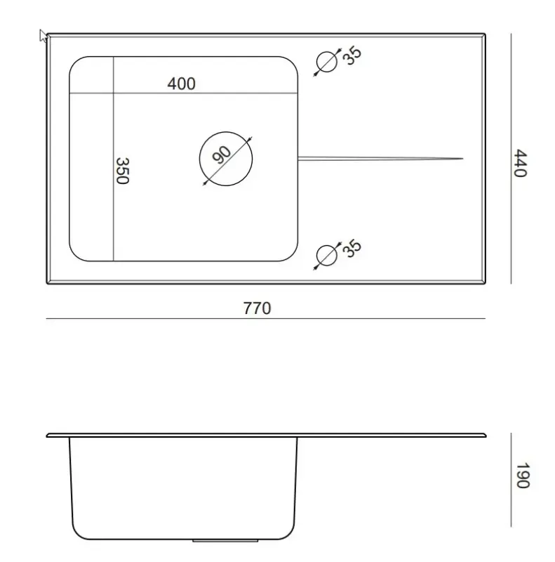 Quadri Glazz Иноксова мивка 77x44 с черен стъклен отцедник, монтаж отгоре, обратима 77x44 1208957862