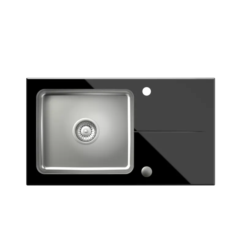 Quadri Glazz Иноксова мивка 77x44 с черен стъклен отцедник, монтаж отгоре, обратима 77x44 1208957862