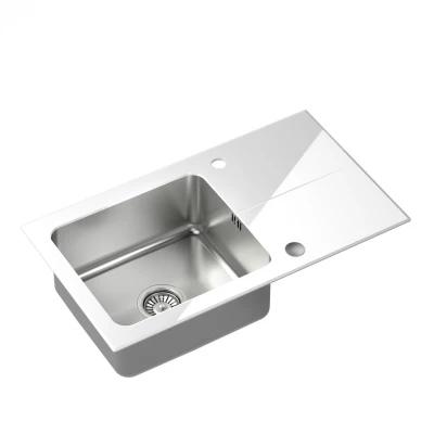 Quadri Glazz Иноксова мивка 77x44 с бял стъклен отцедник, монтаж отгоре, обратима 1208957863