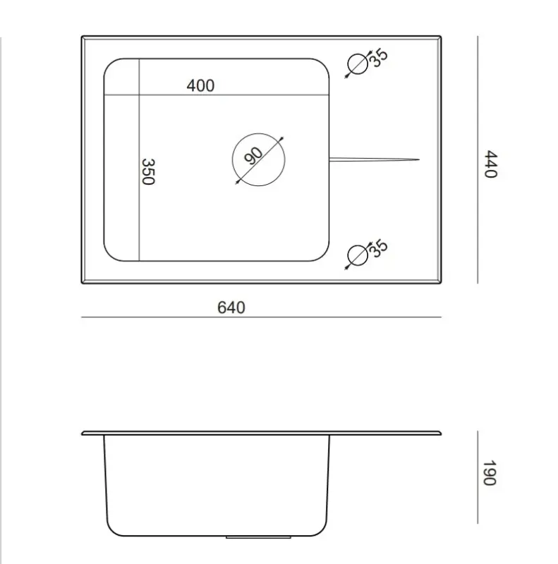 Quadri Glazz Иноксова мивка 64x44 с черен стъклен отцедник, монтаж отгоре, обратима 1208957864