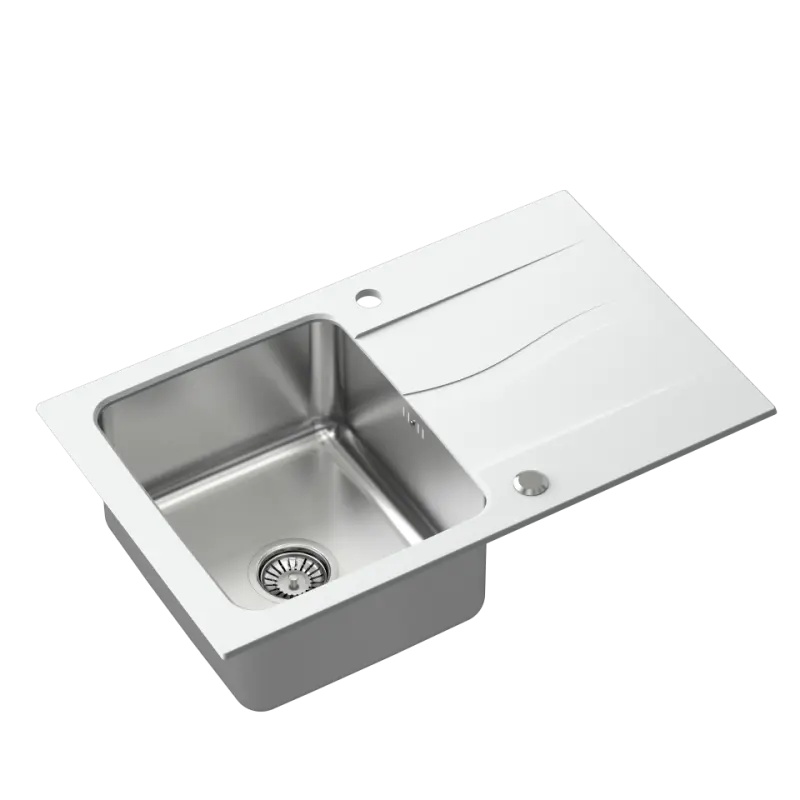 Quadri Fusion Иноксова мивка 78x48 с отцедник от бял гранит, монтаж отгоре, обратима 1208957868