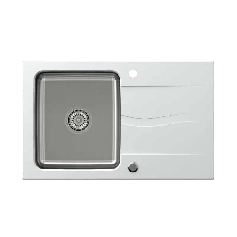 Quadri Fusion Иноксова мивка 78x48 с отцедник от бял гранит, монтаж отгоре, обратима 1208957868