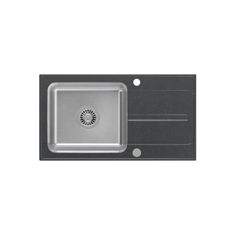 Quadri Fusion Иноксова мивка 78x43 с отцедник черен гранит на точки, монтаж отгоре, обратима 1208957879