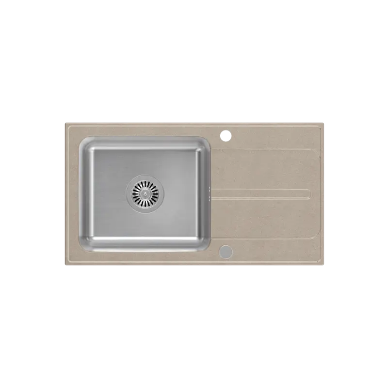 Quadri Fusion Иноксова мивка 78x43 с бежов гранитен отцедник, монтаж отгоре, обратима 1208957881