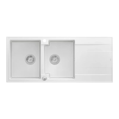 Quadri Luton Двойна гранитна мивка в бяло 116x50 с отцедник, монтаж отгоре 1208957882