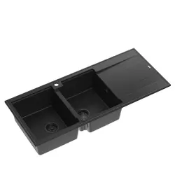 Quadri Luton Двойна черна гранитна мивка 116x50 с отцедник, монтаж отгоре 1208957883
