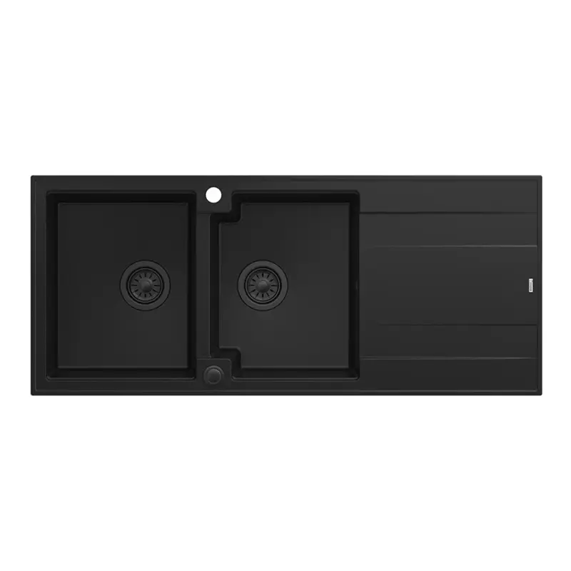 Quadri Luton Двойна черна гранитна мивка 116x50 с отцедник, монтаж отгоре 1208957883
