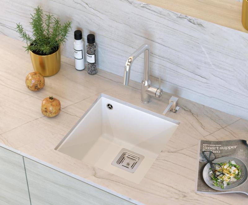 Quadri Quadrangle Бяла гранитна мивка 42x42, монтаж под плота 1208957886