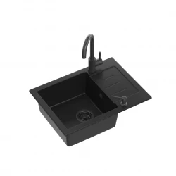 Quadri Kendal Черна гранитна мивка 60x44 с отцедник, смесител и диспенсър 1208957889