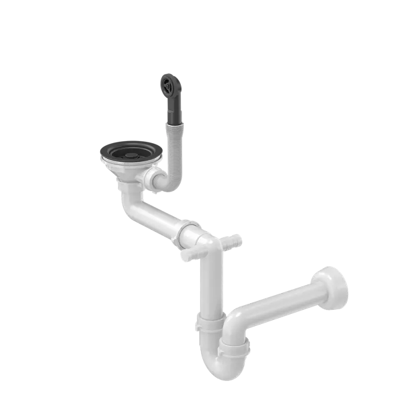 Quadri  Комплект за отвод с кръгъл преливник за мивка с 1 корито, черен 1208957899