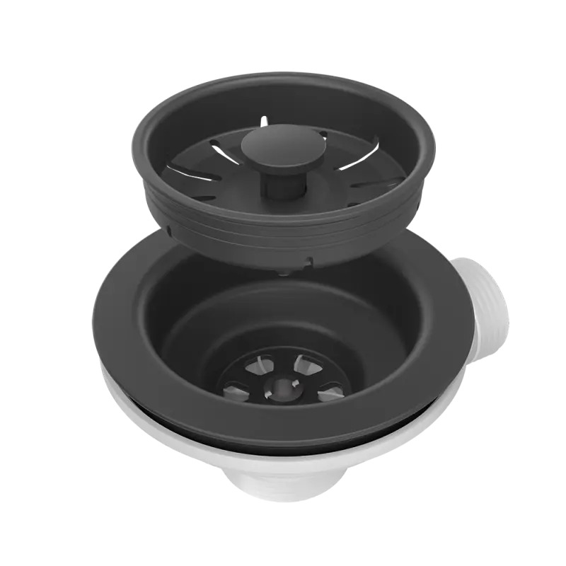 Quadri  Комплект за отвод с кръгъл преливник за мивка с 1 корито, черен 1208957899