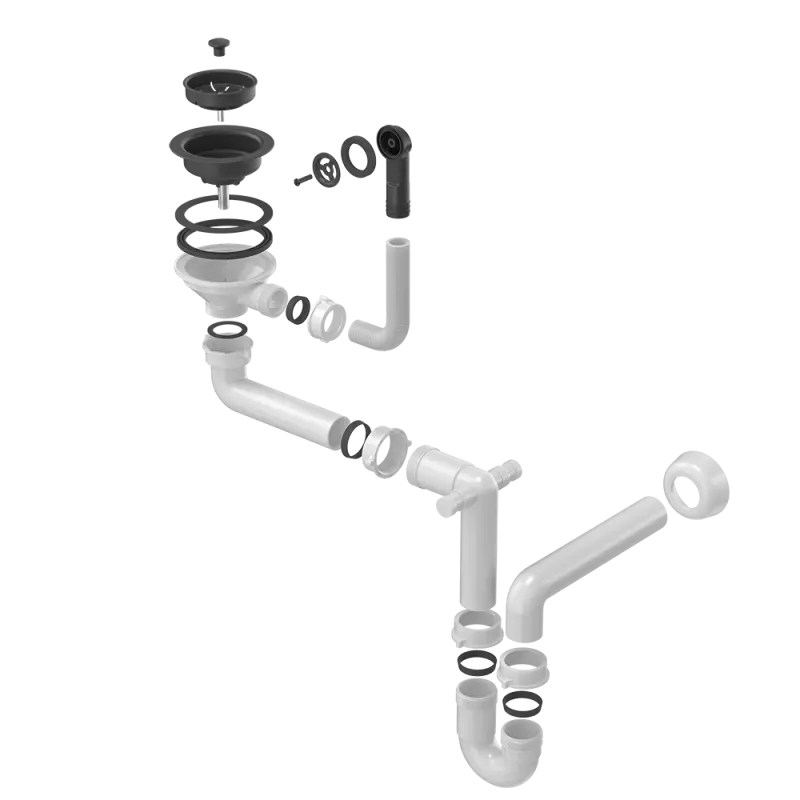 Quadri  Комплект за отвод с кръгъл преливник за мивка с 1 корито, черен 1208957899