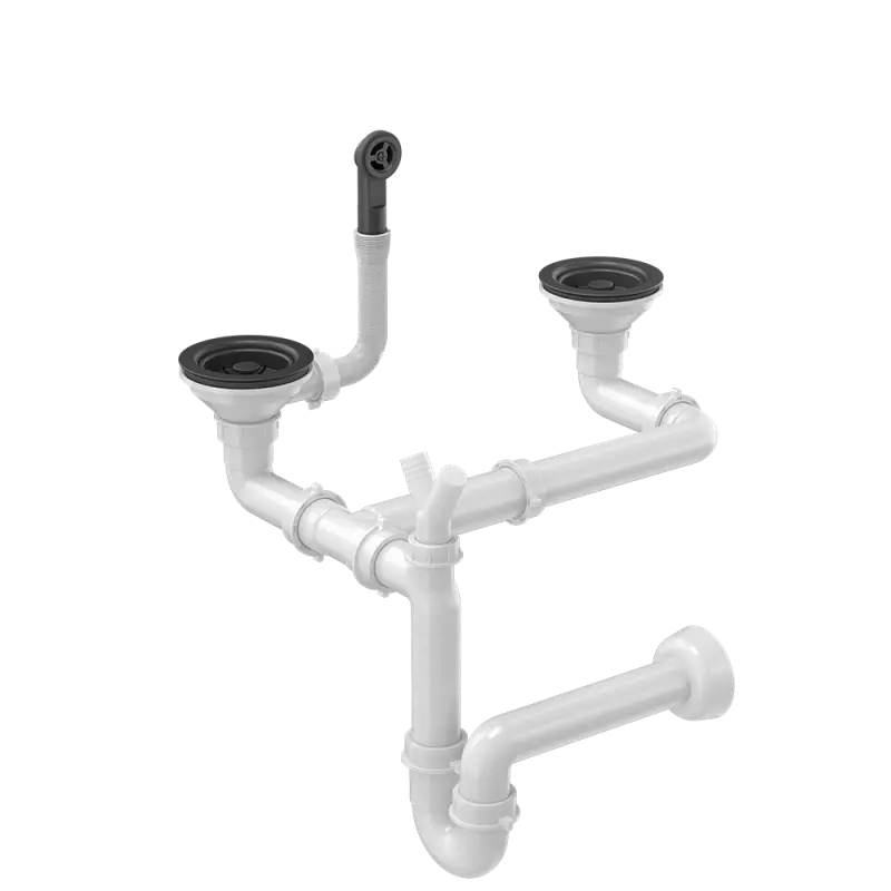 Quadri Комплект за оттичане за двойна мивка с преливник, черен 1208957902
