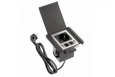 Indux Flip вградена заземителна контактна връзка мат черен с 2xUSB A, 1xRJ45 и HDMI връзка черен 1208957915