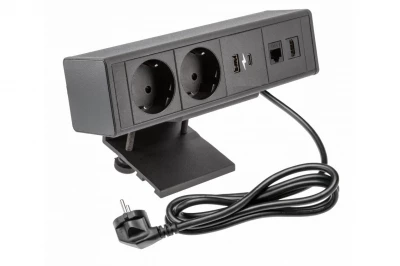 Indux Desk Контакт за бюро или маса в матово черно, 2 гнезда, с 1xUSB A, 1xUSB C, 1xRJ45 и 1xHDMI 1208957922