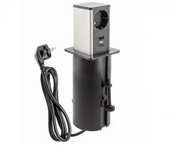 Indux Push Изтеглящ се черен контакт с 1xUSB A и 1xUSB C, с иноксов капак 1208957930