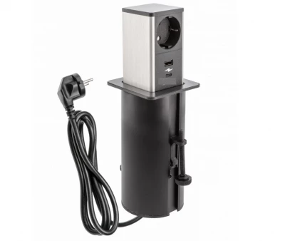 Indux Push Изтеглящ се черен контакт с 1xUSB A и 1xUSB C, с иноксов капак 1208957930