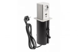 Indux Push Изтеглящ се бял контакт с 1 гнездо , 1xUSB A и 1xUSB C, с ниноксов капак 1208957931