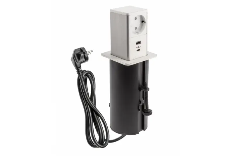 Indux Push Изтеглящ се бял контакт с 1 гнездо , 1xUSB A и 1xUSB C, с ниноксов капак 1208957931