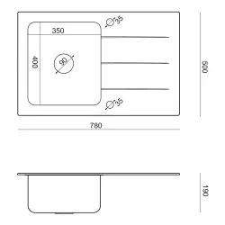 Quadri Glazz Иноксова мивка 78x50 с черен стъклен отцедник, обратима 1208957934