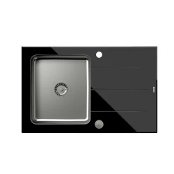Quadri Glazz Иноксова мивка 78x50 с черен стъклен отцедник, обратима 1208957934
