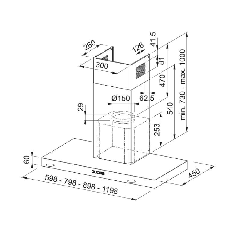 Franke Mythos Tale стенен модел аспиратор от неръждаема стомана 120см 325.0597.295