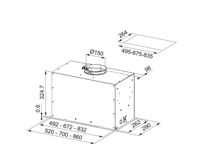 Franke Mythos Box Flush Premium вградена аспиратор от неръждаема стомана 70 см 305.0665.369